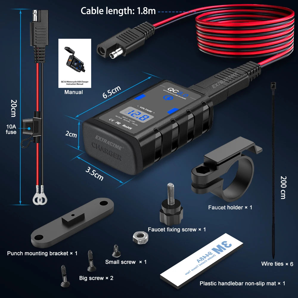 Motorcycle 12V Power Adapter SAE to USB